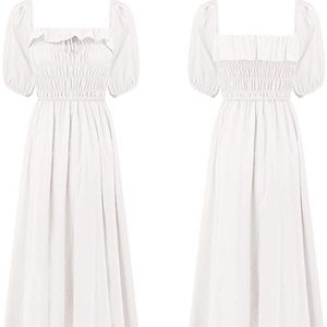 Half Sleeve Cotton Ruffled White Dress